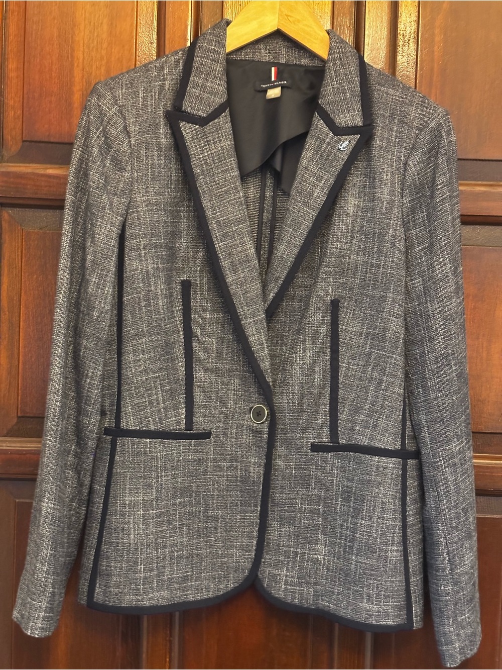 Tommy Hilfiger Navy Blue Tweed Blazer with Black Trim